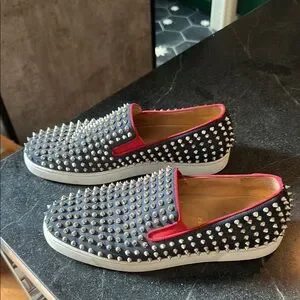 Christian Louboutin Blue and Red Studded Loafers Christian Louboutin | Shoes | Mens Studded Slipon Shoes Blue  main image 3